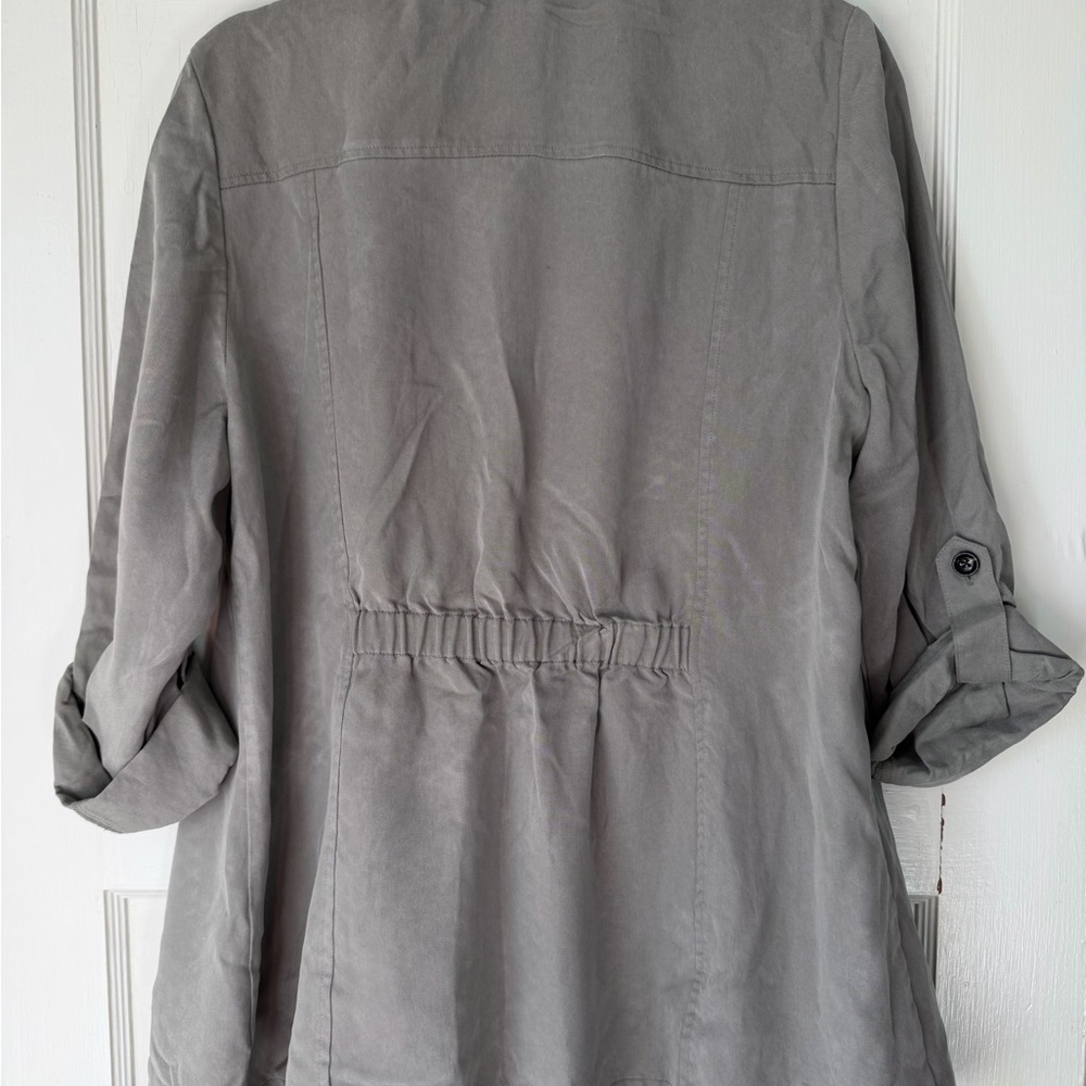 Women's Olive Green Ruffle-Front Jacket - Picture 2 of 5